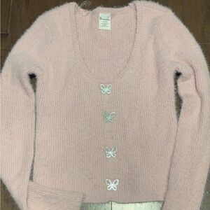 No Boundaries Light Pink Cardigan with Butterfly Details